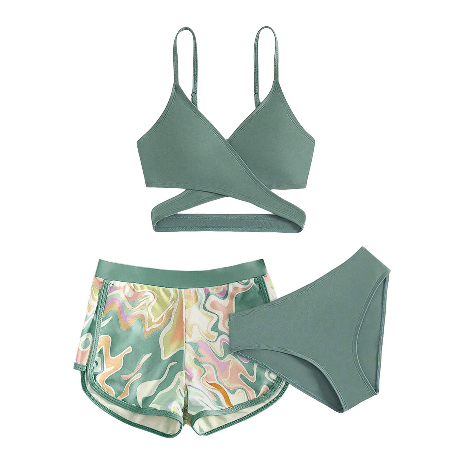 T-fengxinzi Meisjes 3-pack Bikini Sets Kinder Zwempak & Strandrokken Kinder Zwemkleding Tieners Kind Meisje Badpak 140