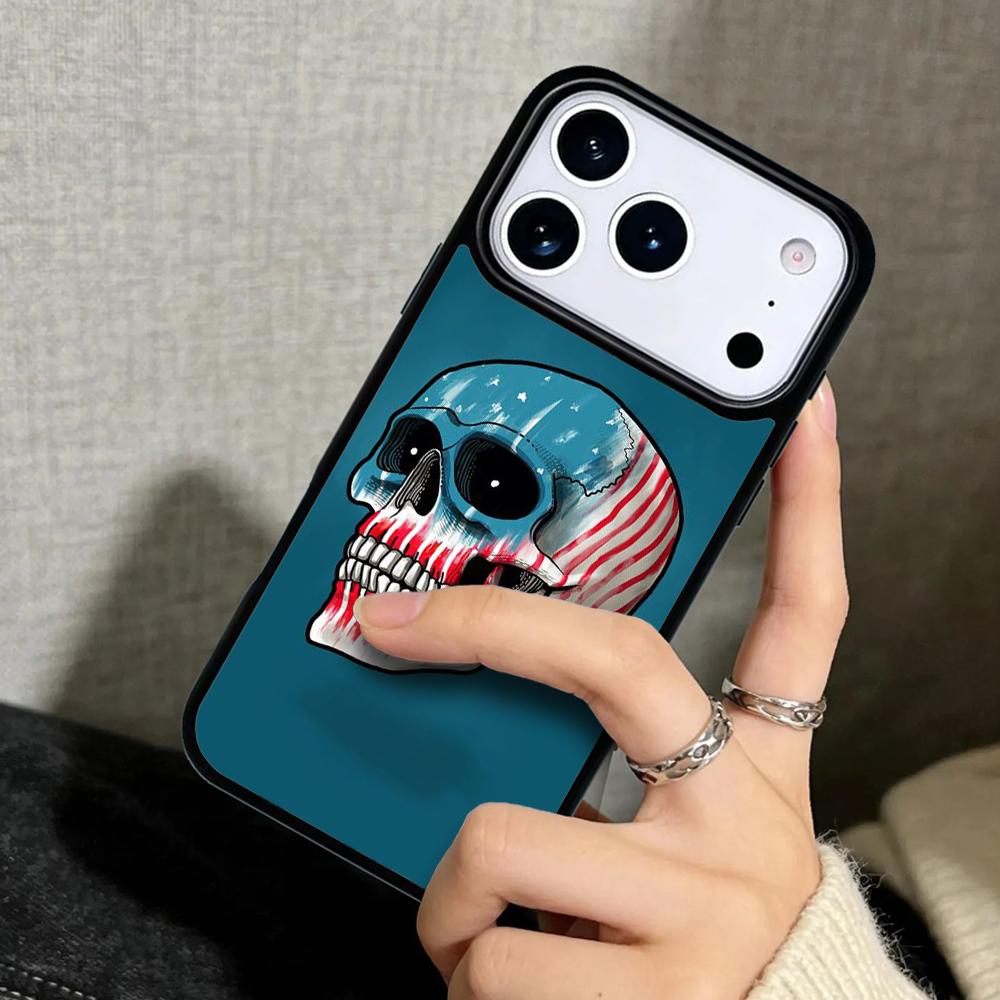 Capa Case for iPhone 17 Air 16 Pro Max 15 Plus 11 13 Mini 14 12 Back Phone Cover Stripe Skull