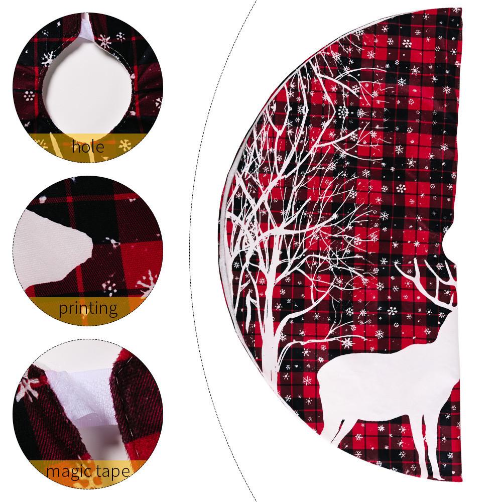 Festive Christmas Tree Skirt With Red Checkered Reindeer Design For Holiday Decor
