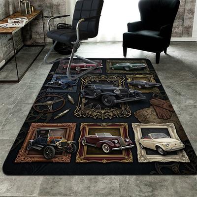 Vintage Car Art Rug Pattern Rug Floor Mat for Living Room or Bedroom Soft and Comfortable Carpet a Gift for Birthday and Holiday.