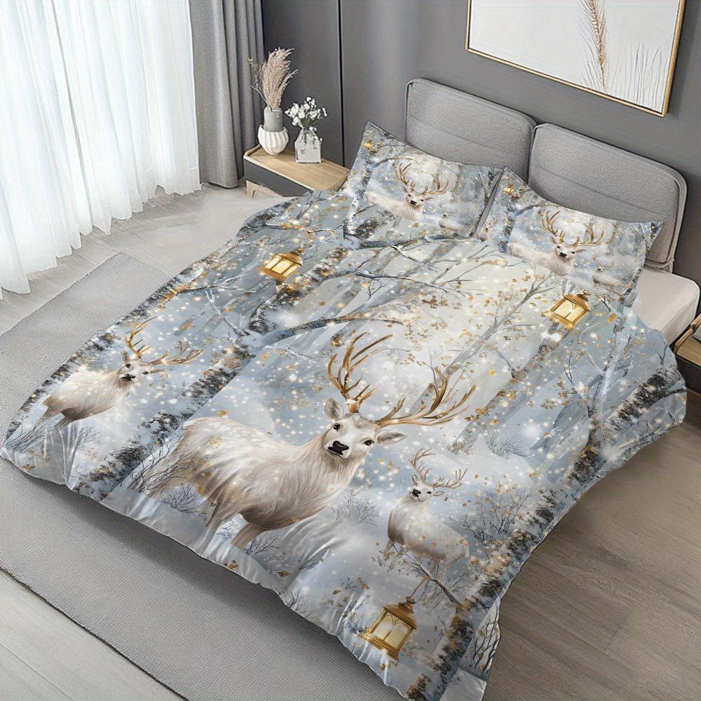 

MOKALALA 2/3pcs Snowy Forest Pattern Duvet Cover Set Winter Themed Bed Cover Set Elegant Bedding Set 1 Duvet Cover EU Twin(135x200cm)