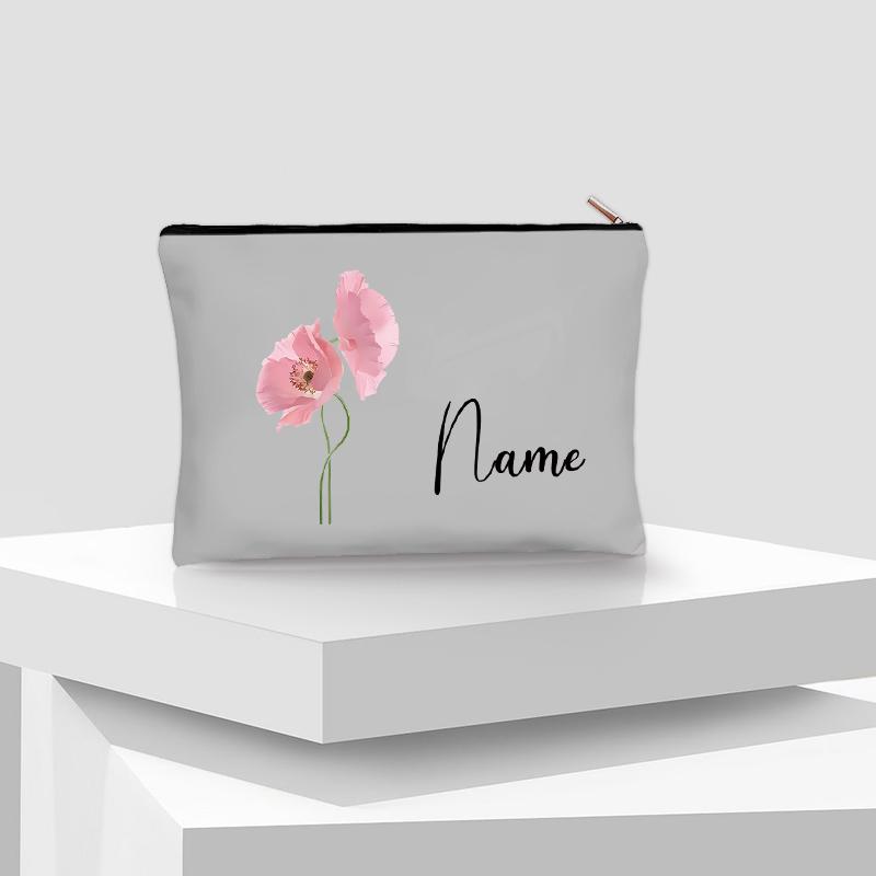 Flower Personalized Name Lipstick Bag Travel Make Up Pouch Kawaii Coin Purse Aesthetics Cosmetic Organizer Gift for Your Lover