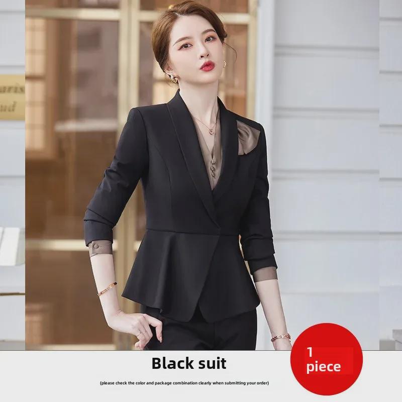 Women's Professional Long-Sleeve Suit - Stewardess Style for Hotel, Salon, Front Desk