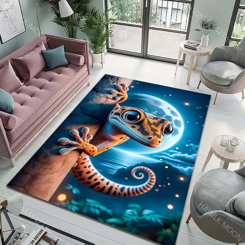 HD Lustiger Gecko-Druck Teppich für Wohnzimmer Schlafzimmer Badezimmer Matte Kreative Fußmatte Sofa Tisch Heimdekoration Bereichsteppich Robust