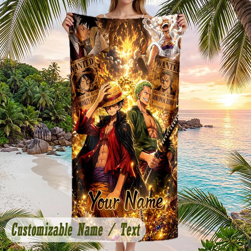 One Piece Beach Towel, Personalized Custom Name Text, Quick Dry Large Absorbent Towel For Beach Pool