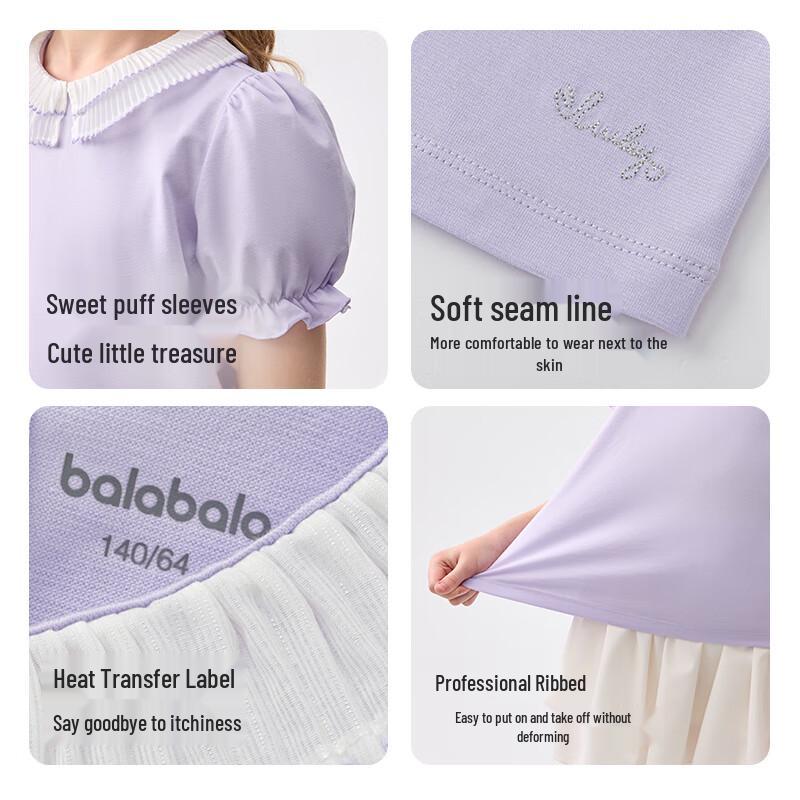 Balabala Girls' Sweet Puff Sleeve Short Sleeve T-shirt