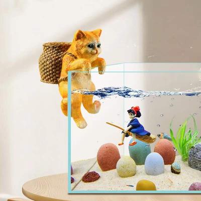 Fish Tank Landscaping Cute Basket Cat Decoration Fish Tank Creative Basket Cat Ornaments