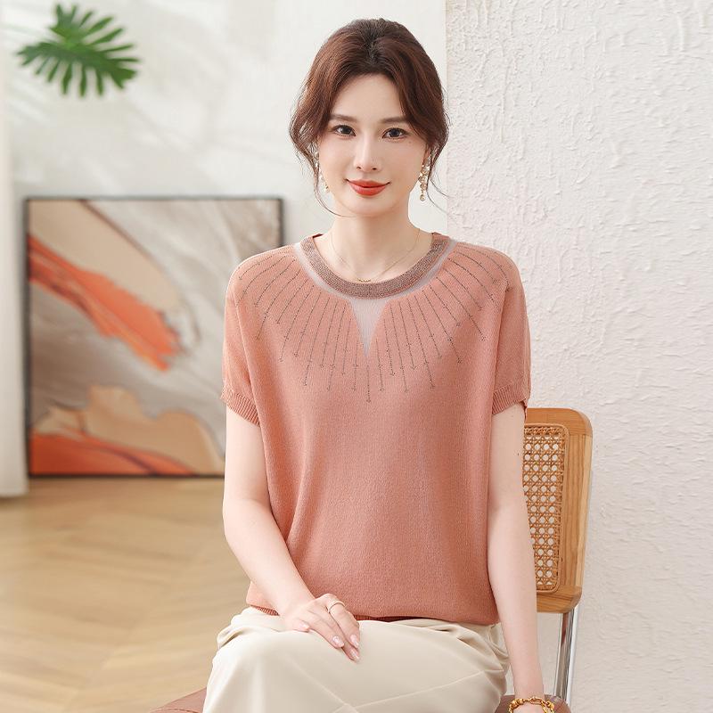 

Mother s Day Gift: Fashionable Ice Silk Summer Top for Middle-aged and Elderly Women 3XL (120-135 lbs) оранжевый/розовый