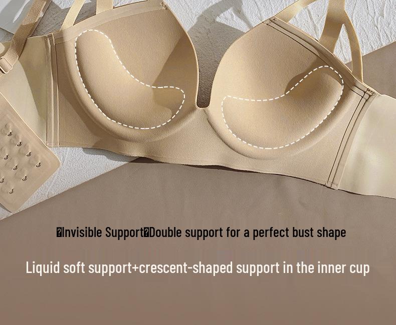 Women's Push-Up Wire-Free Seamless Bra & Panty Set: Anti-Sag Side Support, Enhances Smaller Busts, Japanese Style.