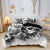 3Pcs Gothic Skull Queen Print Duvet Cover Set, Black White Floral Print Bedding Set, For Family Bedrooms Dormitories Hotels