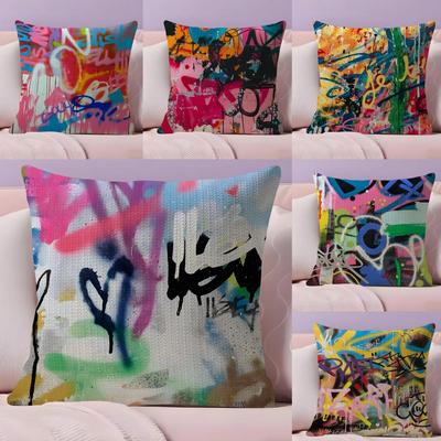 Colorful Graffiti Fashion Cushion Cover Natural Linen Pillow Case DoubleSided Print Decorative Sofa Pillowcase Home Decor Gift