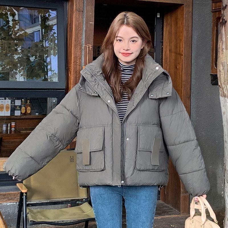 2025 New Down Cotton Jacket Women's Fashion Hooded Short Cotton Jacket Loose Winter Korean Cotton Jacket Thickened Bread Jacket