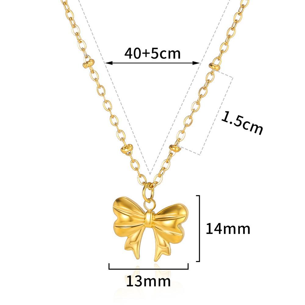 Stainless Steel Bowknot Lucky Necklace For Women Gold Color Korean Necklaces Female Aesthetic Choker Jewelry Daily Accessories