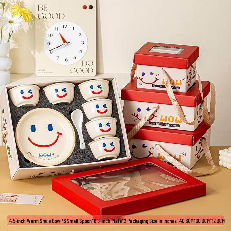 Cartoon Smiling Face Ceramic Tableware Gift Set