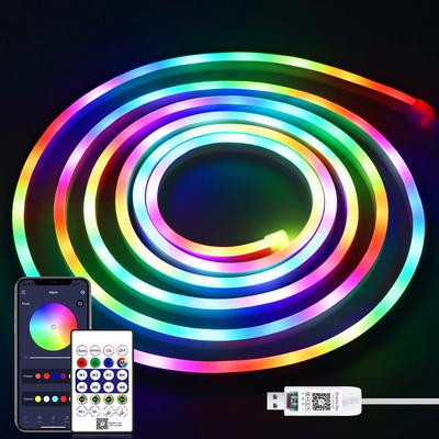 Car Decor RGBIC WS2812 Neon LED Strip Light IP67 Waterproof Dream Color USB 5V With Bluetooth APP Control Music Sync Many Modes