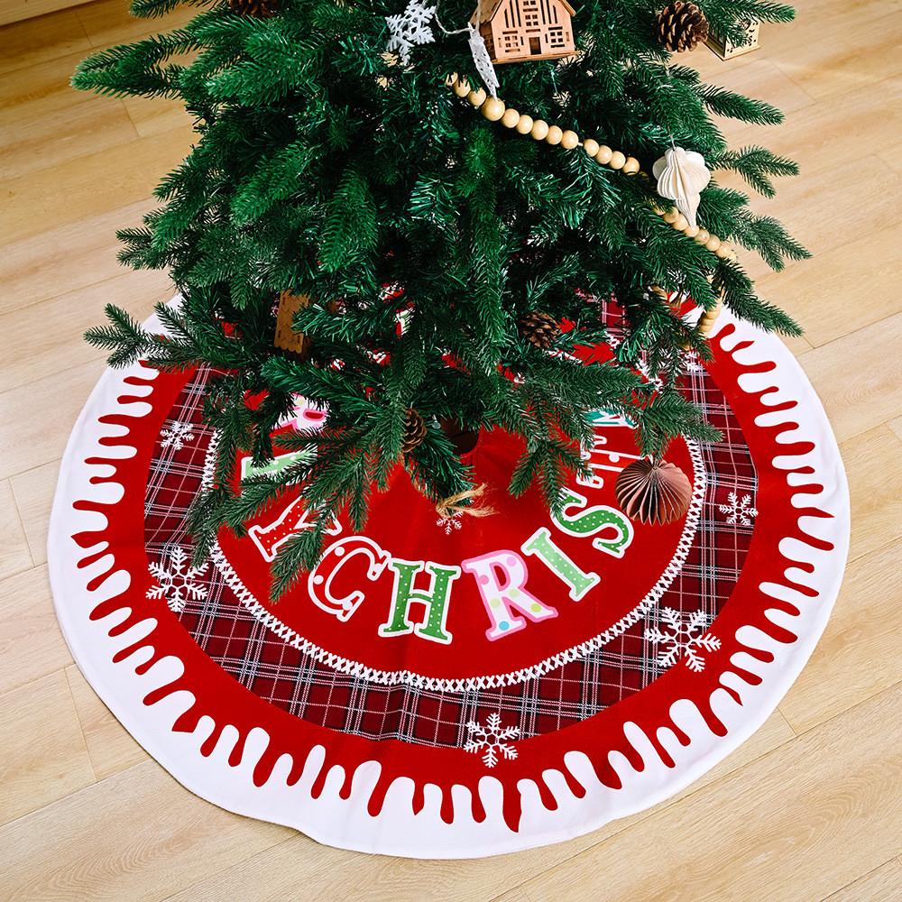 Festive Christmas Tree Skirt With Snow Edge Red English Letters For Holiday Decor