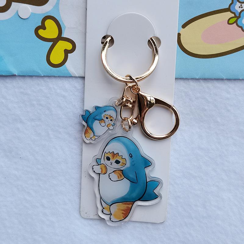 Transparent Double-Sided Shark Cat Keychain Key Chain Accessories Cartoon Cat Pendant Cute Animal Cat Keyring Student Gift