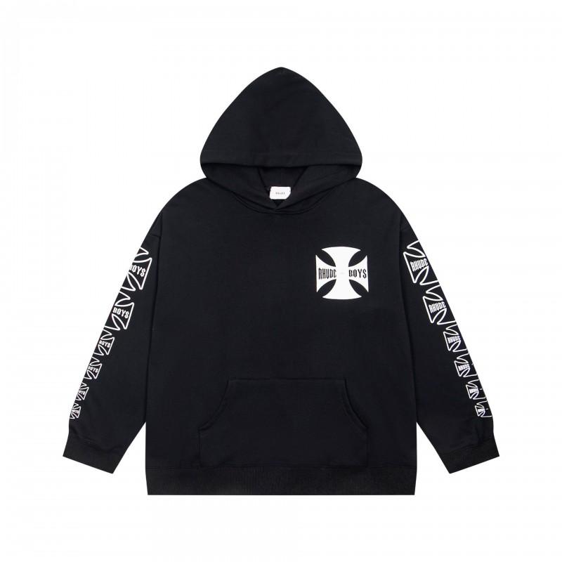 RHUDE Sweat à capuche en coton épais à imprimé graphique pour homme Décontracté Coupe ample Streetwear Jeune