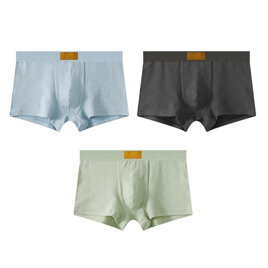 Men Boxer Underwear Mid-rise Wide Elastic Waistband Slim Fit Shorts Briefs Solid Color Breathable U-Convex Panties
