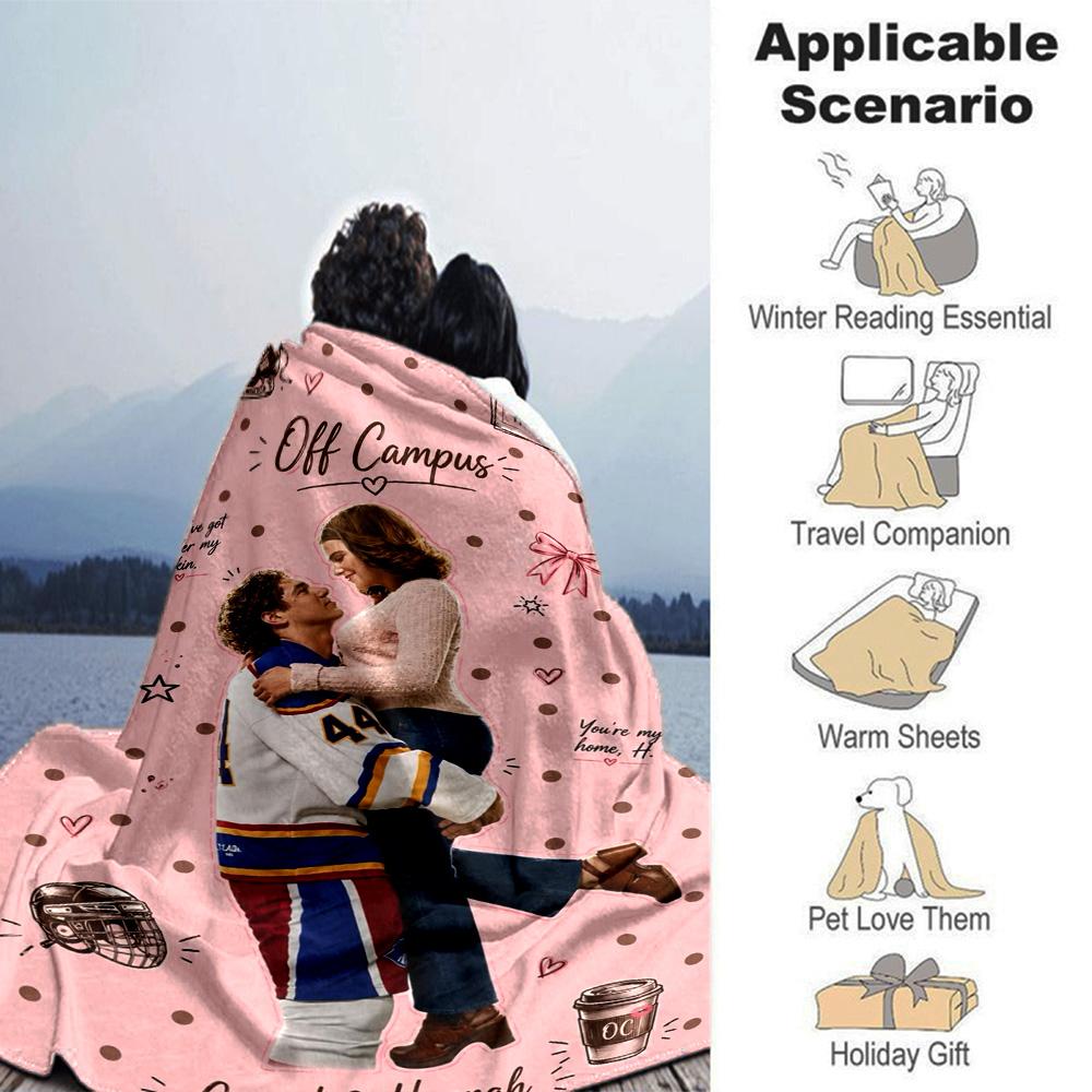 Off‑Campus Book Couple Hockey Theme Print Fleece Blanket Soft Warm Throw Blanket Sofa Couch Bed Home Decor For Book Lovers