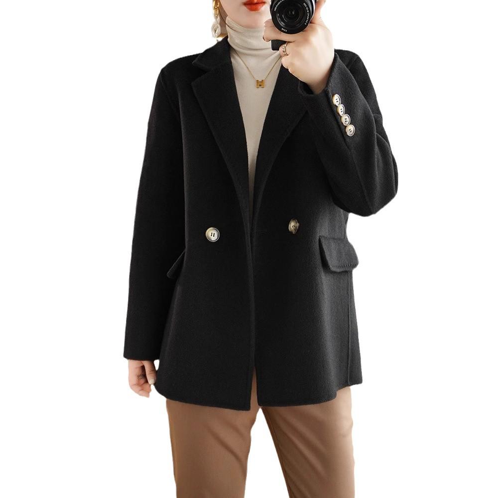 Damen Slim Woll-Melton Übermantel - Mittellang, Doppelseitig mit Reverskragen für Herbst und Winter
