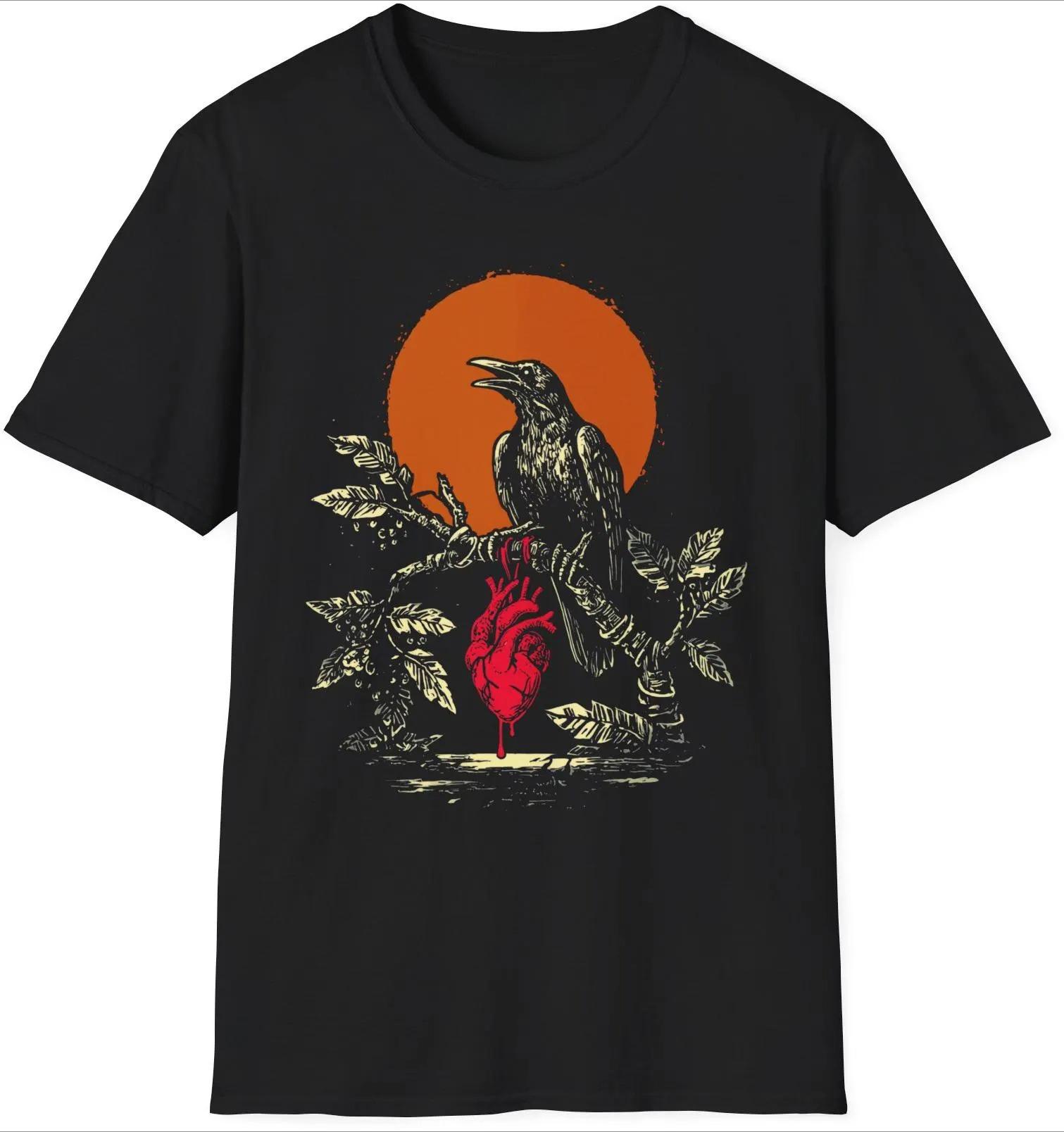 

Dark Style Bleeding Dawn Tee Heart Crow Raven Summer Mens and Womens Loose and Breathable Tshirt Top 4XL