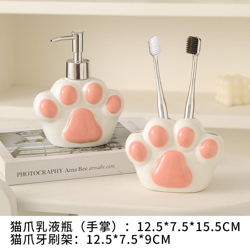 Dozator de Săpun cu Gheare de Pisică Drăguț Hotel Ceramic Sticlă pentru Spălarea Mâinilor Suport pentru Periuțe de Dinți Farfurie pentru Săpun Accesorii Consumabile pentru Baie Acasă