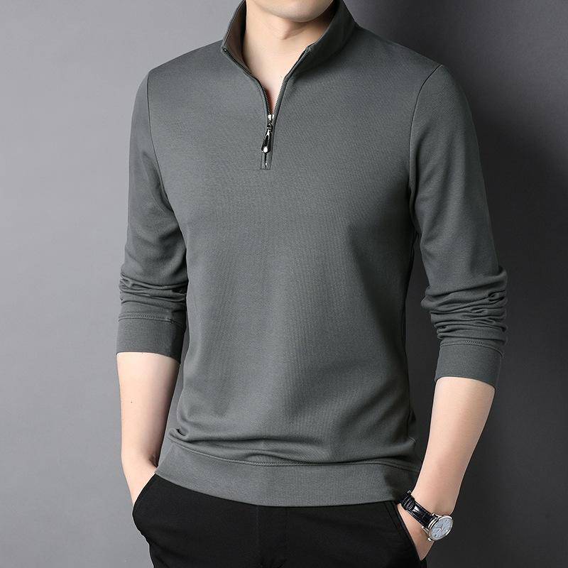 Men's Half Zipper Sweater Spring and Autumn Youth Solid Color Stand Collar Pullover Long Sleeve T-shirt Loose Casual Top