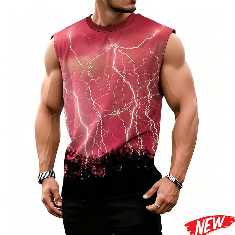 Flashing Lightning Pattern Tank Top For Men Cool 3d Printing T Shirts Summer Casual Sleeveless Tees Street Loose Tank Tops