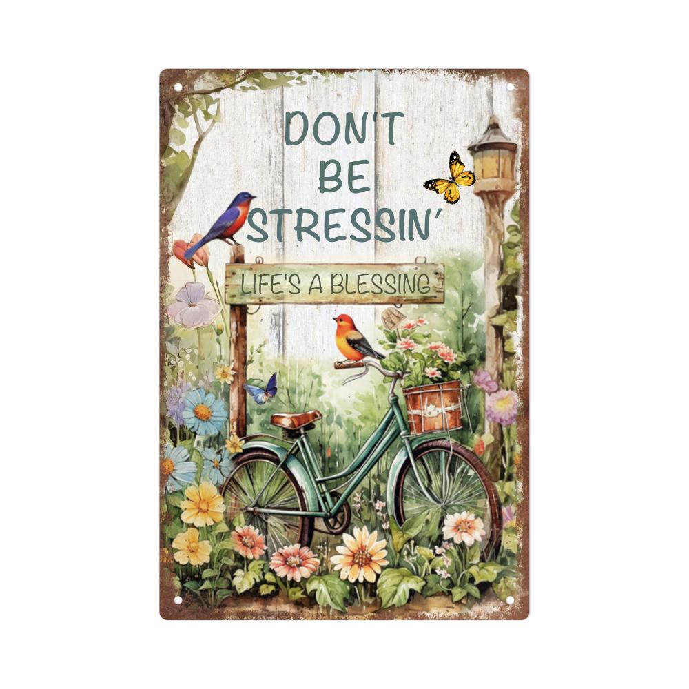 

Vintage Metal Tin Sign - Don t Be Stressedin Inspirational Quote, Rustic Wall Art with Bird & Floral Design, Wall Art Decor 20x30cm（7.8x11.8inch）