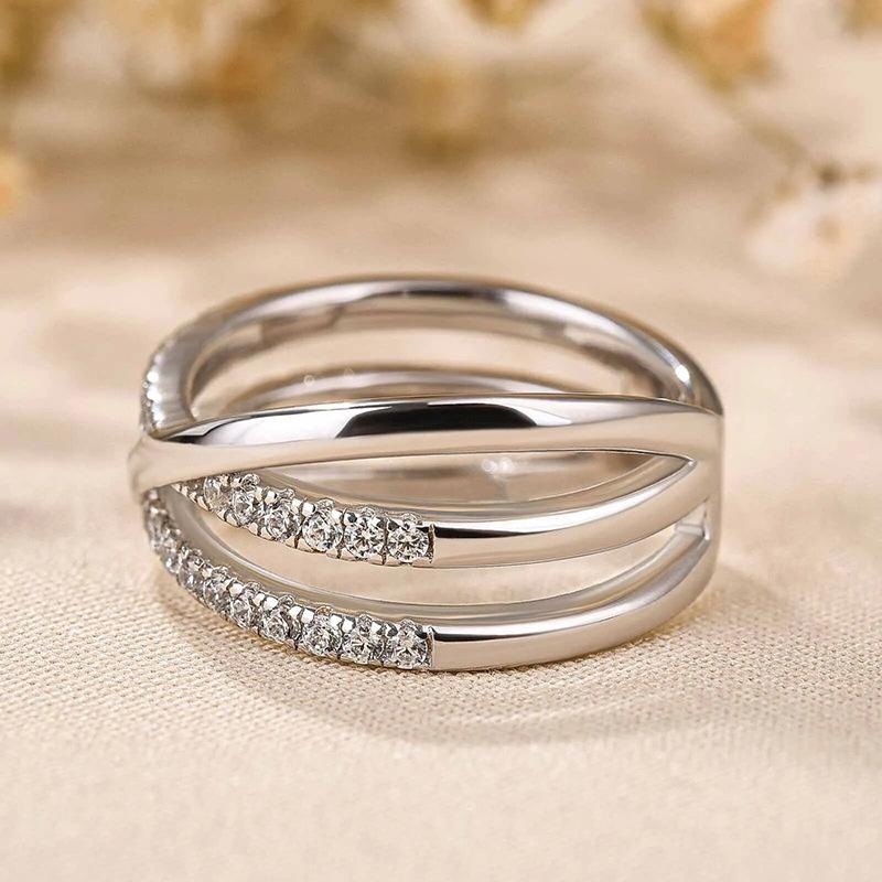 European and Korean three-layer cross line ring new versatile jewelry, commuter style light luxury wax inlaid ring