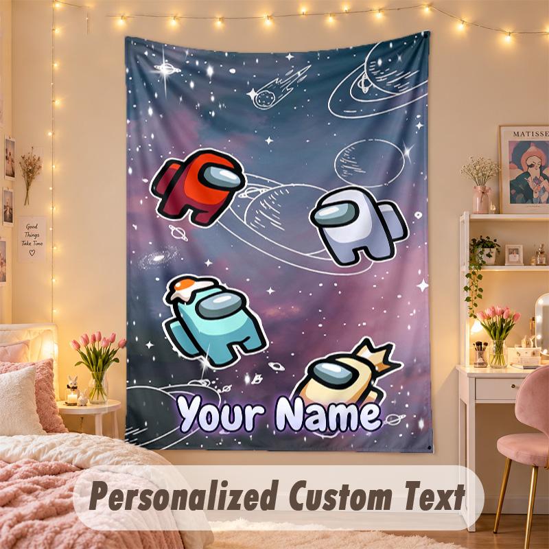 Custom Personalized Tapestry,Among Us Print Custom Name Text Wall Art Hanging for Bedroom