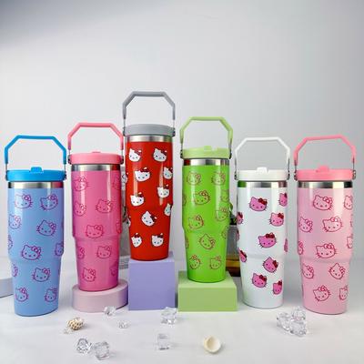 30Oz Car Cup 304 Stainless Steel Vacuum Insulation Cold Preservation Handle Cup Cartoon Kt Cat Car Cup Ice Bar