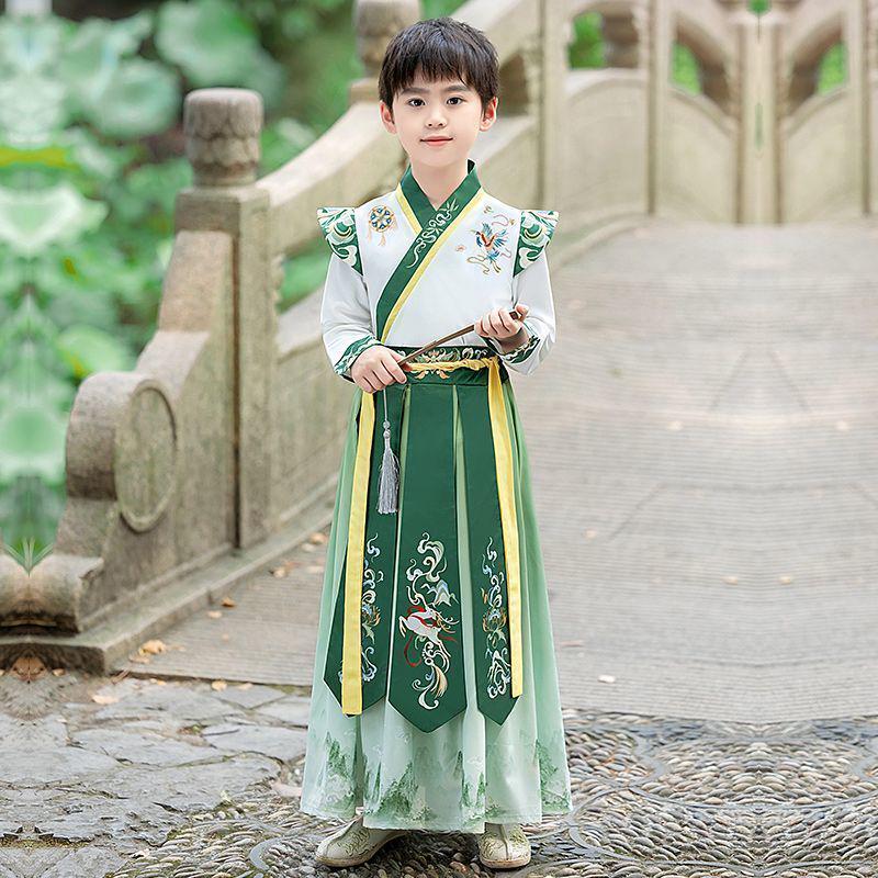 Hanfu Boys' Tang Suit 2025: Chinese Style Ancient Costume for Children - Super Fairy Summer Mid-Autumn Festival Dress Set.