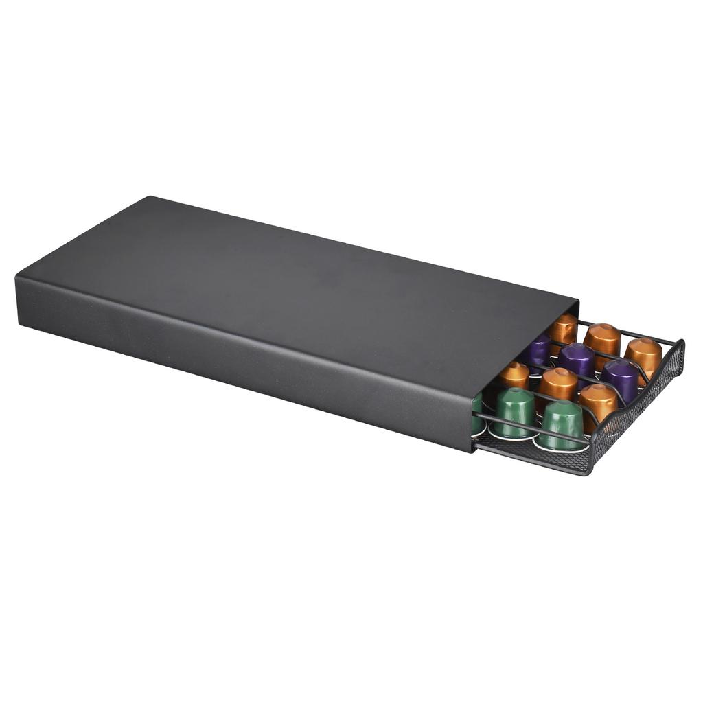 Kaffeepadhalter, Kapselhalter, Ständer, Schublade zur Aufnahme von 40 Kaffeekapseln, Schwarz, YZ1384
