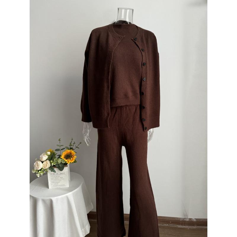 

Осенне-зимний женский кардиган, свитер, жилет, брюки, комплект из трех предметов one size fits all темно-коричневого
