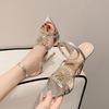 Sexy Snake Print Leather Ankle Strap Sandals Women Summer Fashion Crystal Flower Pointed Toe Party Dress Shoes High Heels