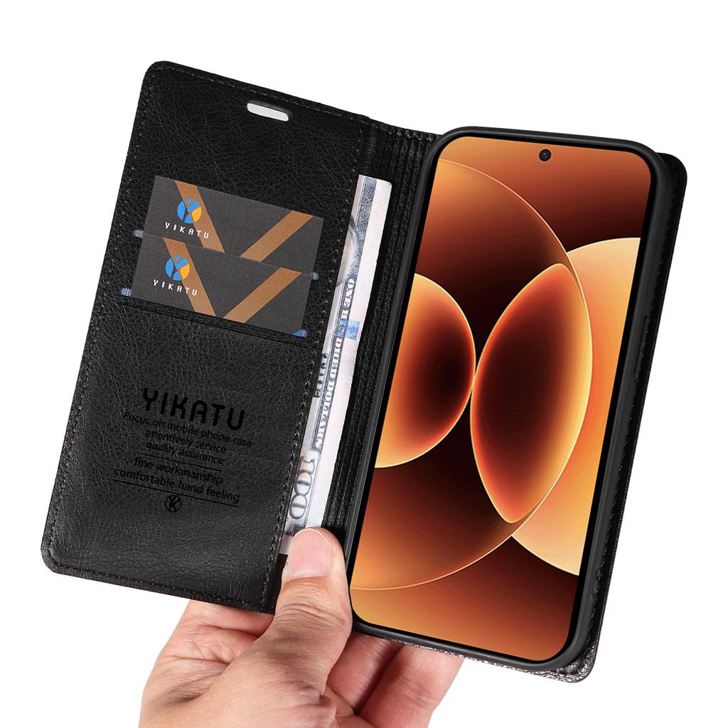 For Xiaomi 17 Pro Max Wallet Case YIKATU YK-006 Magnetic Closure Leather Phone Cover Litchi Texture