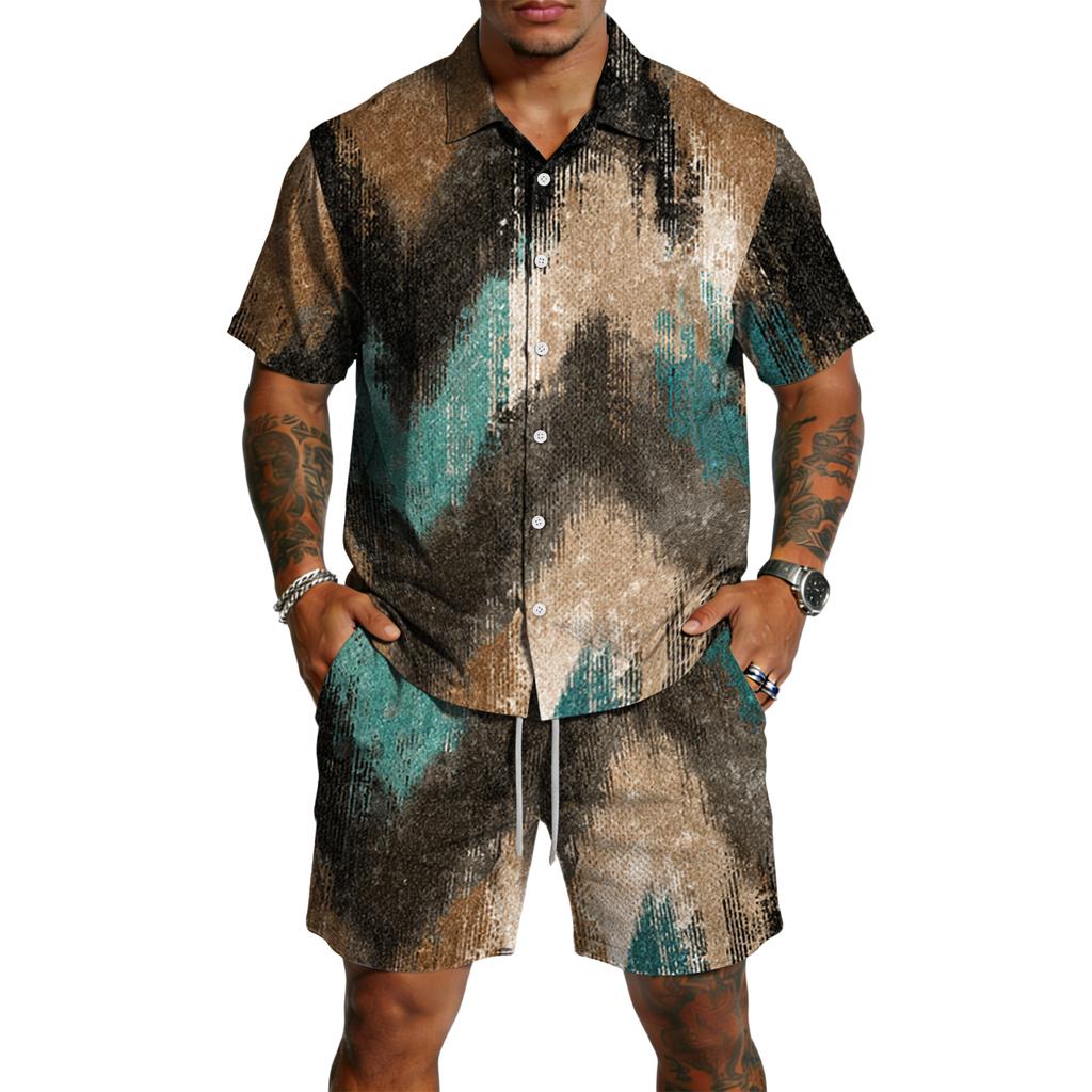 Men's Casual Lightweight Breathable Short-Sleeve Shirt And Shorts Set