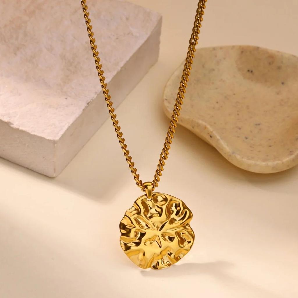 Stainless Steel Geometric Pleated Necklace For Women Gold Plated Irregular Pendant Necklace Wedding Waterproof Jewelry Gift