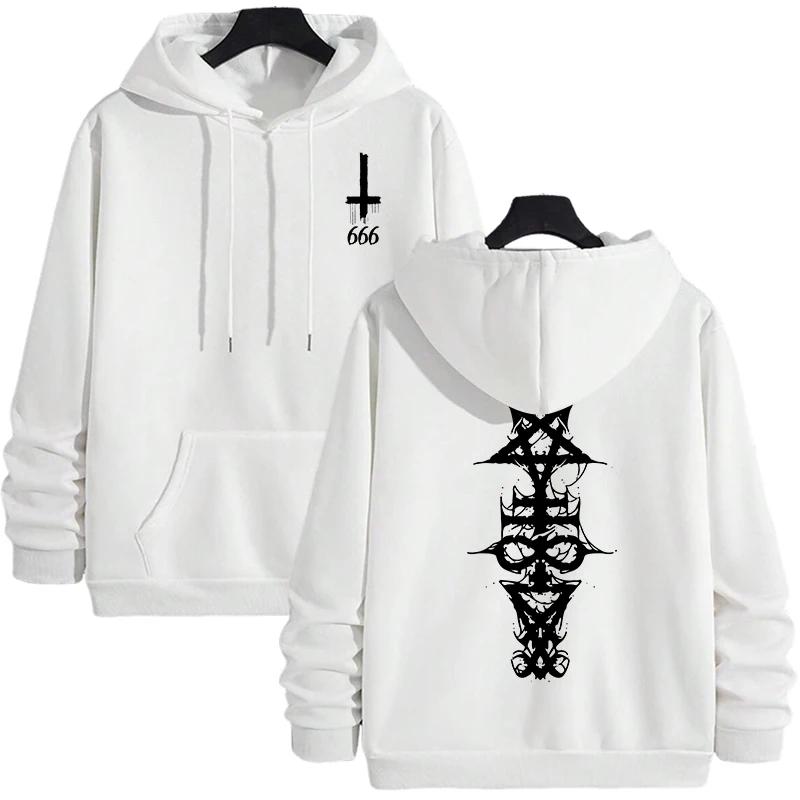Mens Gothic Hoodie Satanic Symbol Print Street Fashion Warm Pullover Unisex Oversized Sweatshirt Outerwear Autumn Winter Outwear
