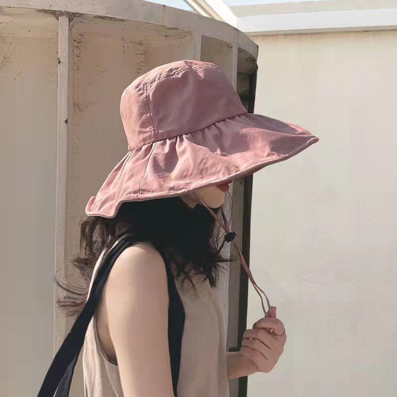 New vinyl sunscreen hat women's summer foldable large brim sunshade bucket hat UV sun hat