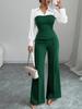 2026 Europäischer Stil Damen V-Ausschnitt Taillenbetonend Patchwork Hemd und Hose 2-teiliges Set
