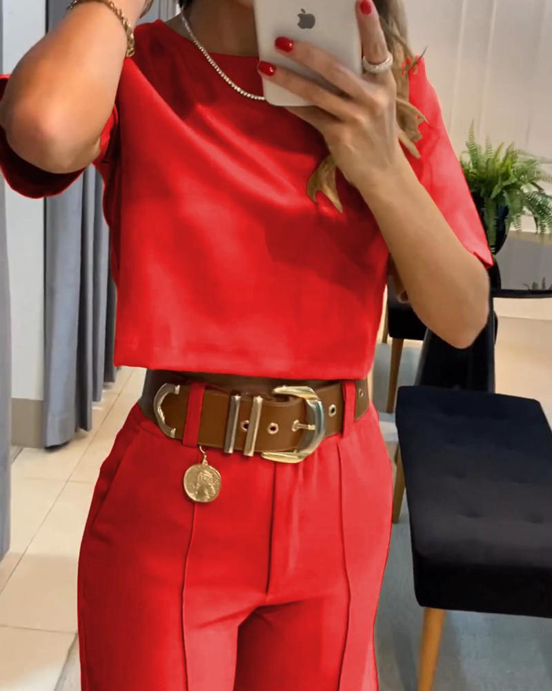 Summer Chic Solid Color Short-Sleeve Suit & Pants Set