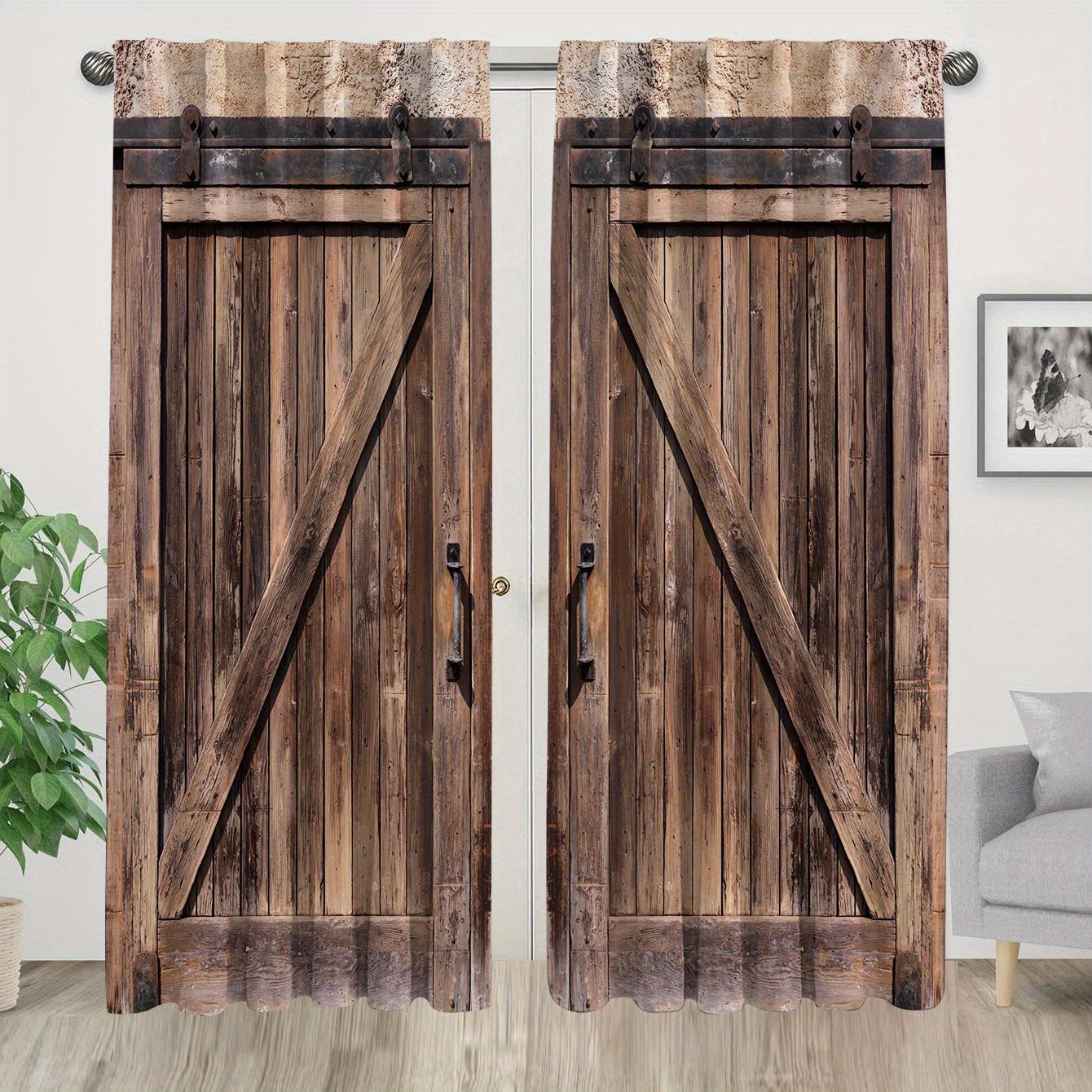 

пара из 2 штор для амбарной двери, антикварные, в деревенском стиле, старое дерево, цифровая печать, для гостиной, с люверсами, для жилой зоны, комнаты, офиса 2x50W100H(CM)&hook