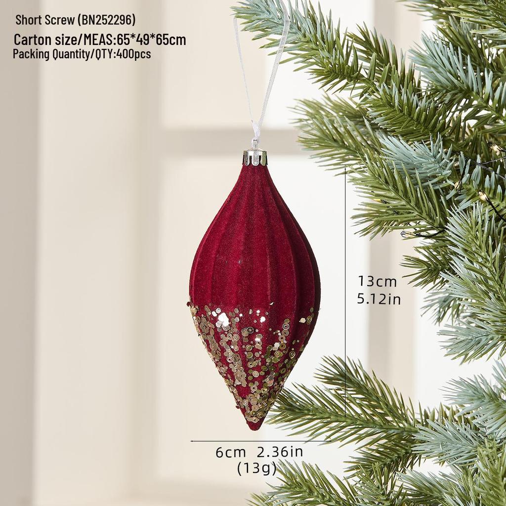 Nordic Flocking Wine Red Christmas Tree Ornament Pendant