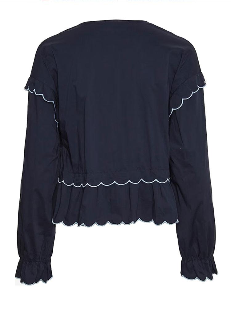 Волнистый принт Контрастная шнуровка Женская блузка с бантом и длинным рукавом Свободные — фото 5