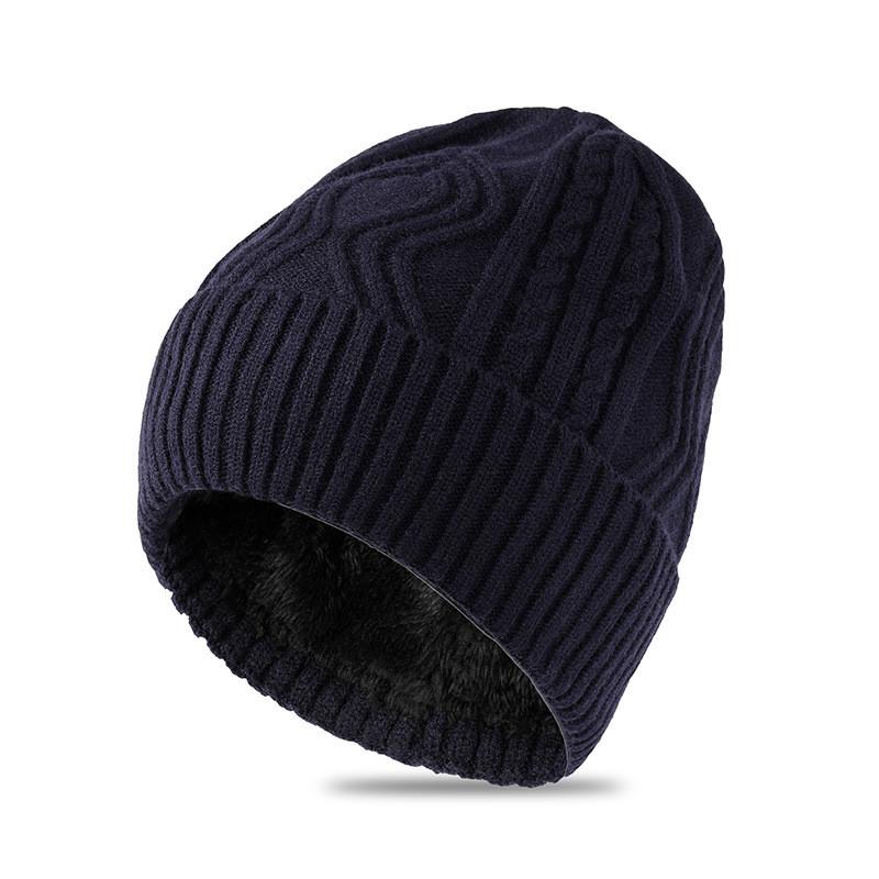 Knitted Hat Men Winter Warmth Wool Beanie Thicklined Fleece For Cold Weather