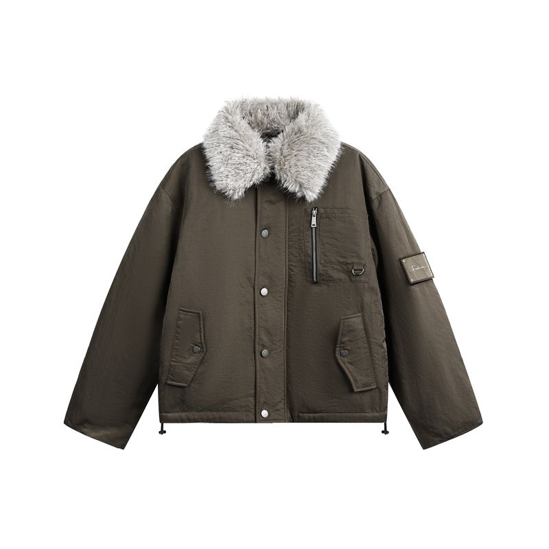 Blaexit American-Style Bomber Jacket Cotton-Padded Winter Coat Men's Thickened Fur Collar Short Parka