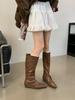 2025 Spring, Autumn and Winter New Pointed Inner Height Increase Western Cowboy Boots Versatile Retro Thin Short Boots Women
